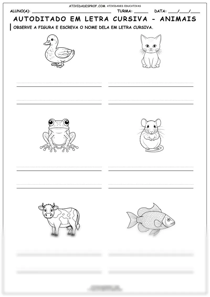 Autoditado em letra cursiva - animais