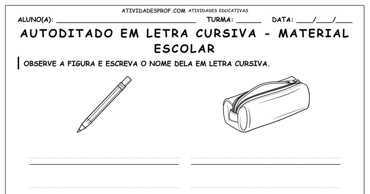 Autoditado em letra cursiva - material escolar