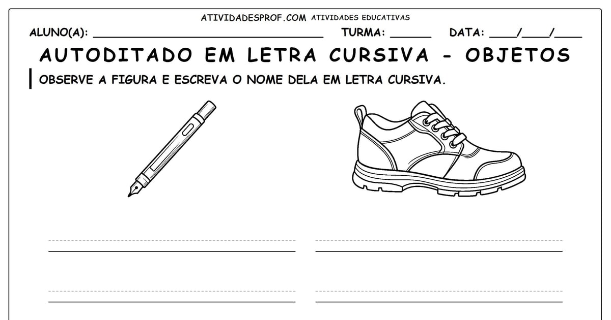 Autoditado em letra cursiva - objetos