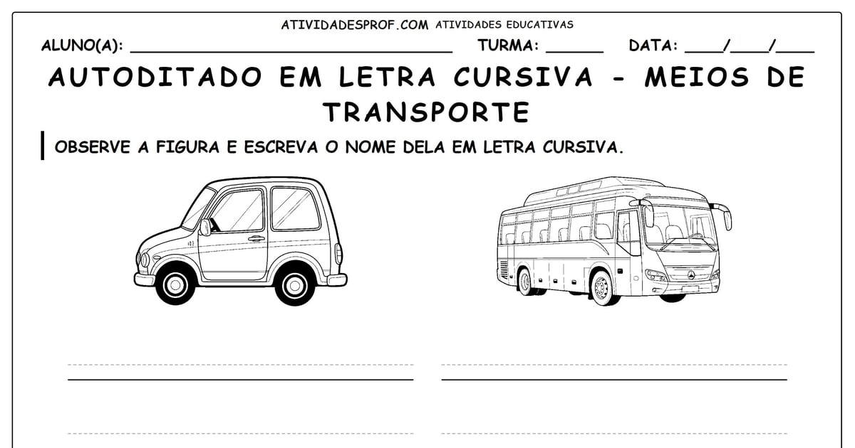 Autoditado em letra cursiva - meios de transporte