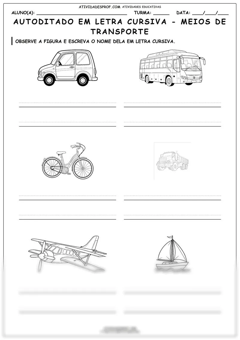Autoditado em letra cursiva - meios de transporte