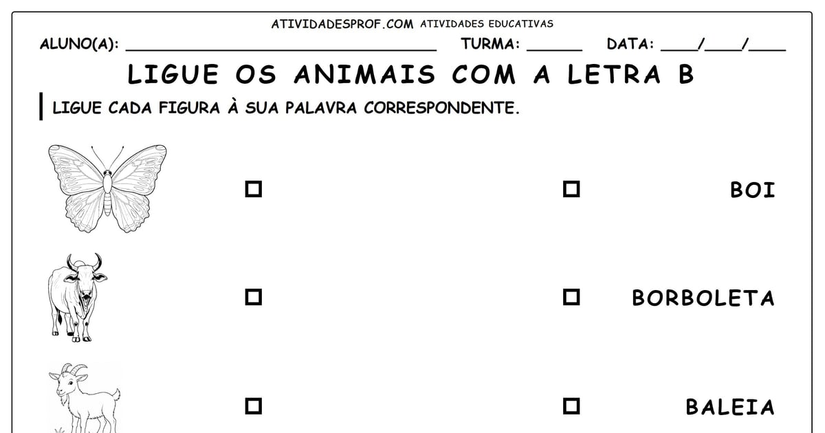 Ligue os animais com a letra B