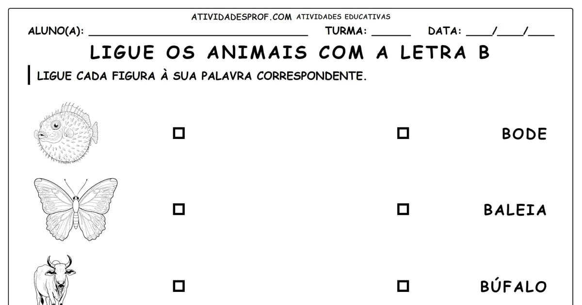 Ligue os animais com a letra B