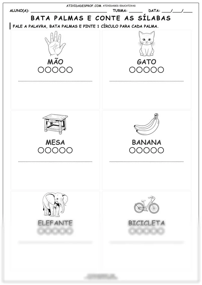 Bata palmas e conte as sílabas