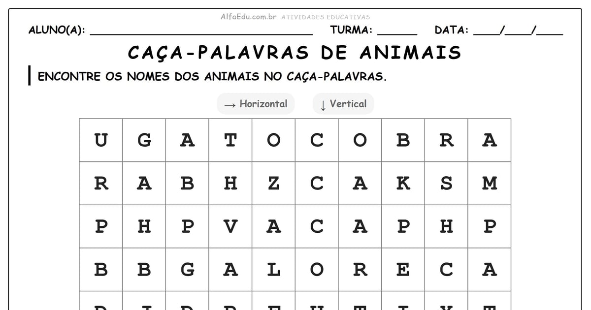 Caça-palavras de animais