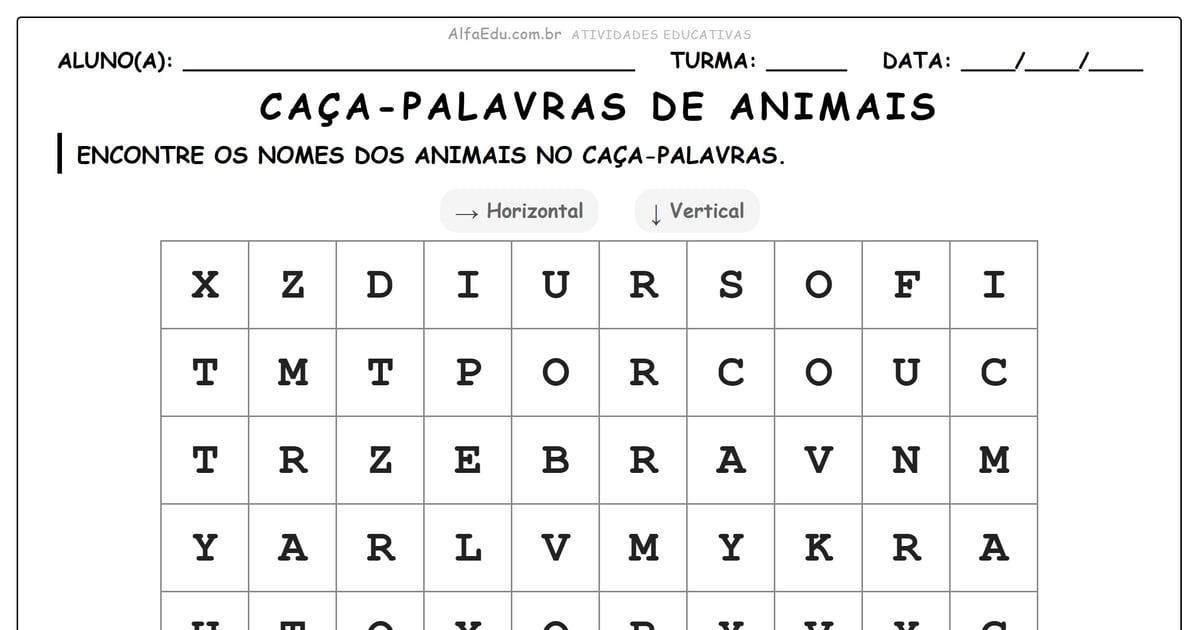 Caça-palavras de animais