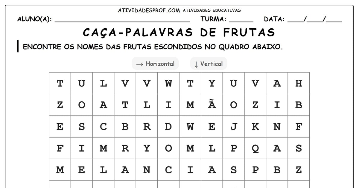 Caça-palavras de frutas