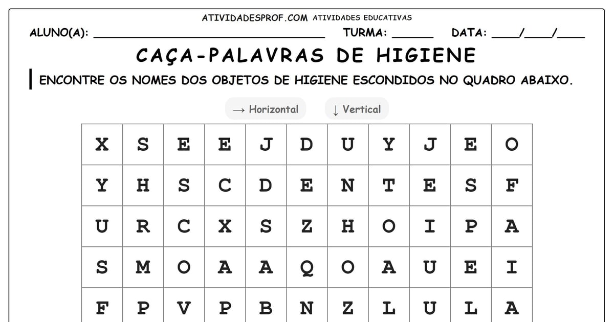 Caça-palavras de higiene