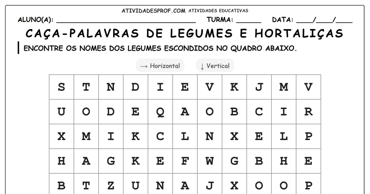Caça-palavras de legumes e hortaliças