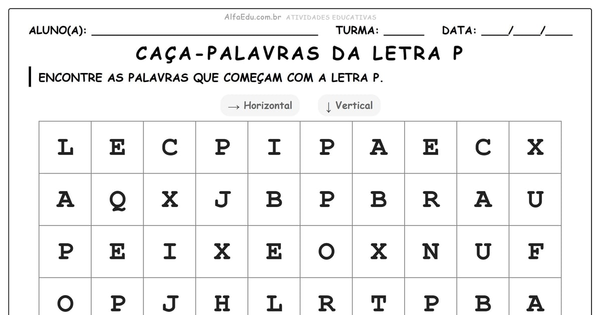Caça-palavras da letra P