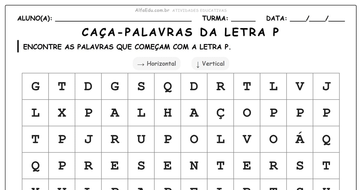 Caça-palavras da letra P