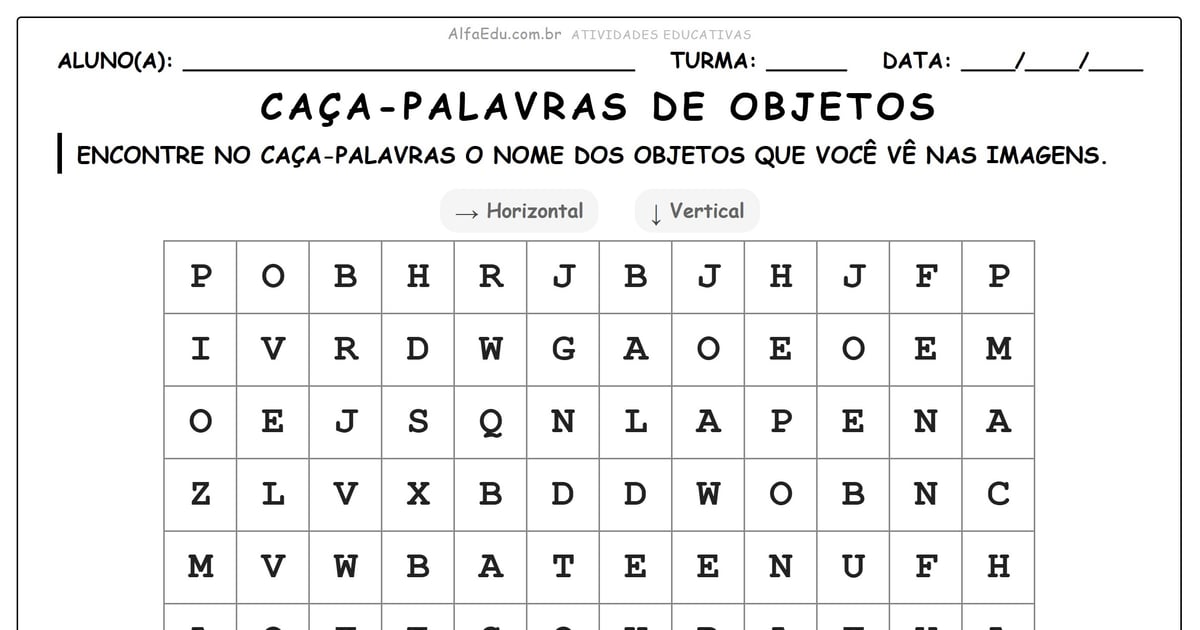 Caça-palavras de objetos