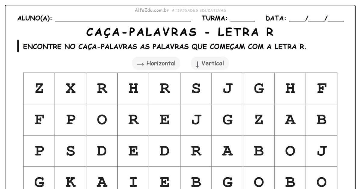 Caça-palavras - letra R