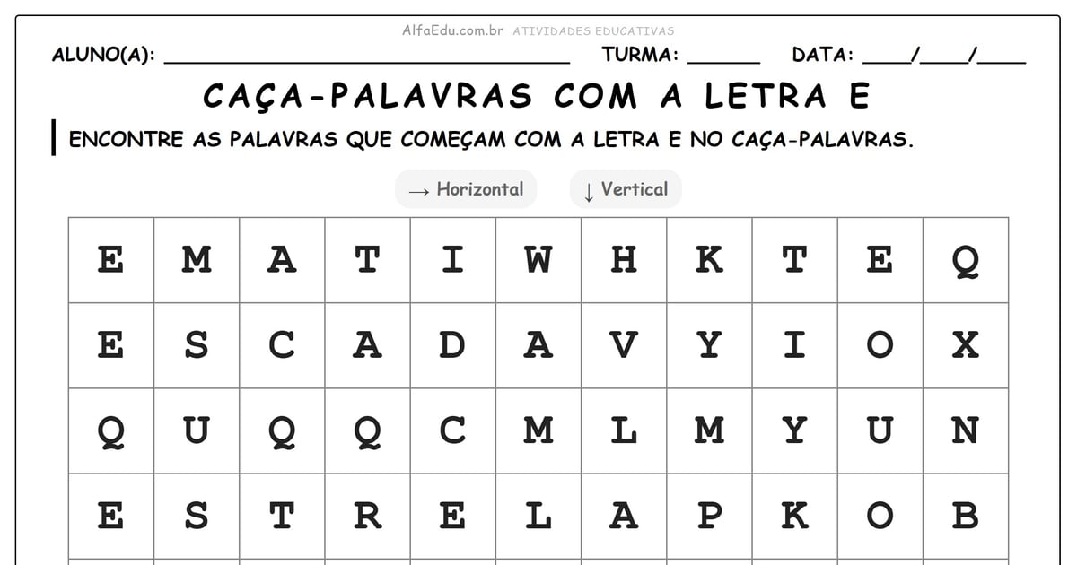 Caça-palavras com a letra e