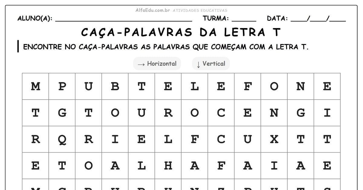 Caça-palavras da letra T