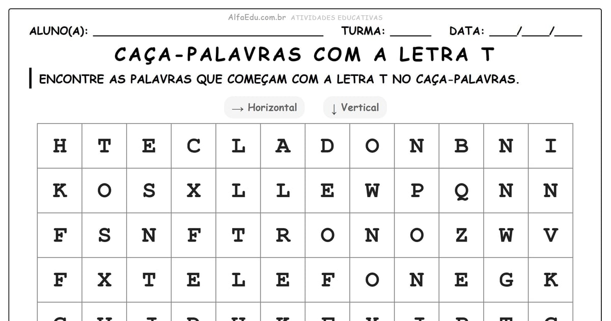 Caça-palavras com a letra T
