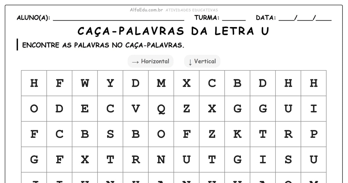 Caça-palavras da letra U