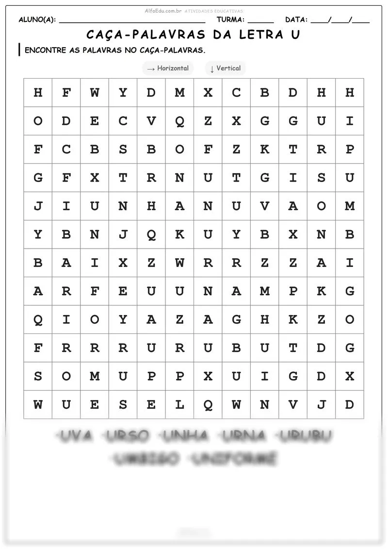 Caça-palavras da letra U