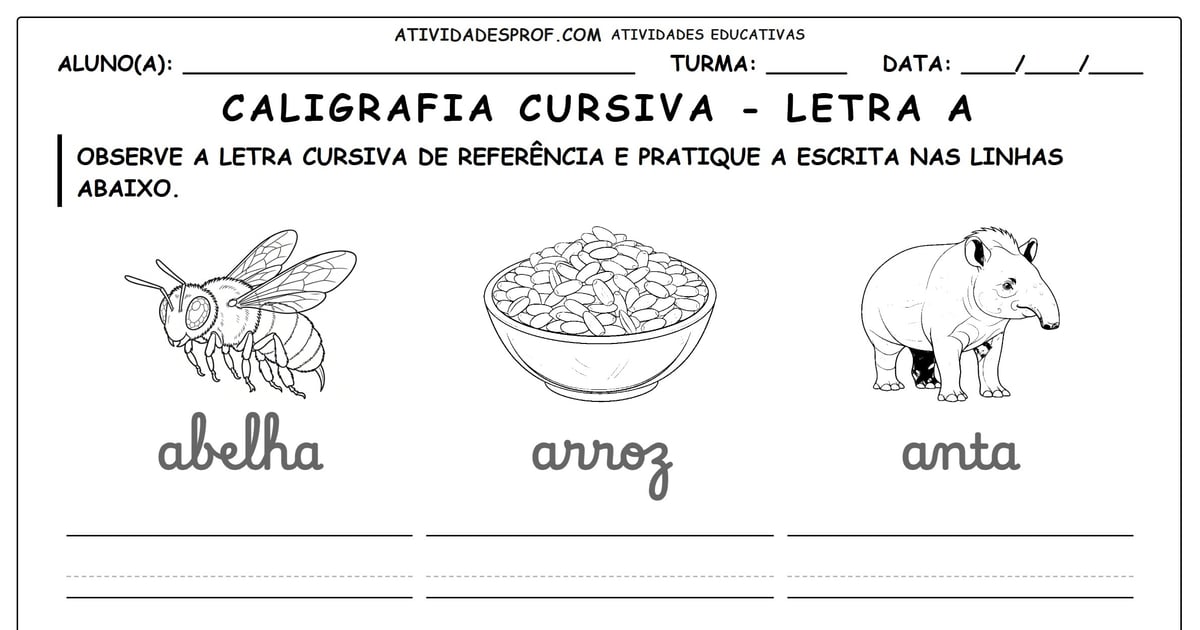 Caligrafia cursiva - letra a