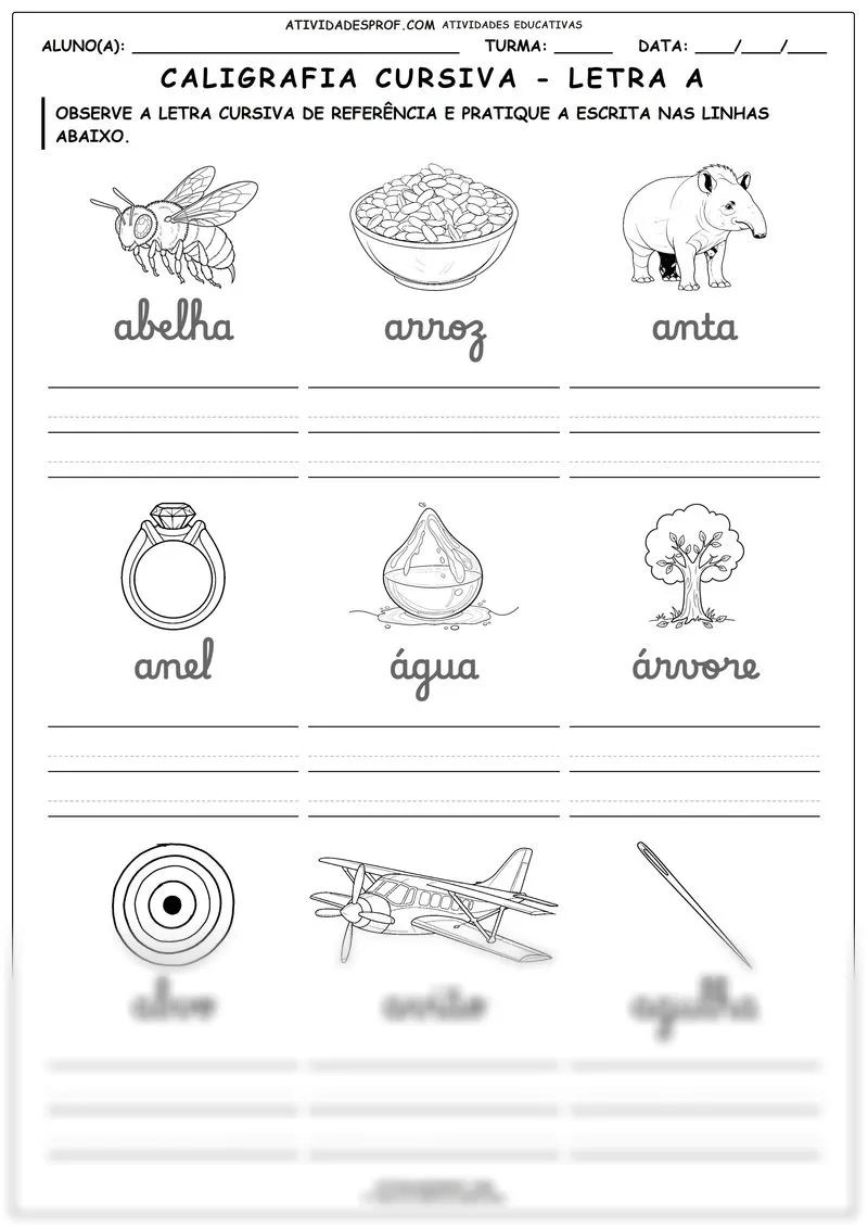 Caligrafia cursiva - letra a
