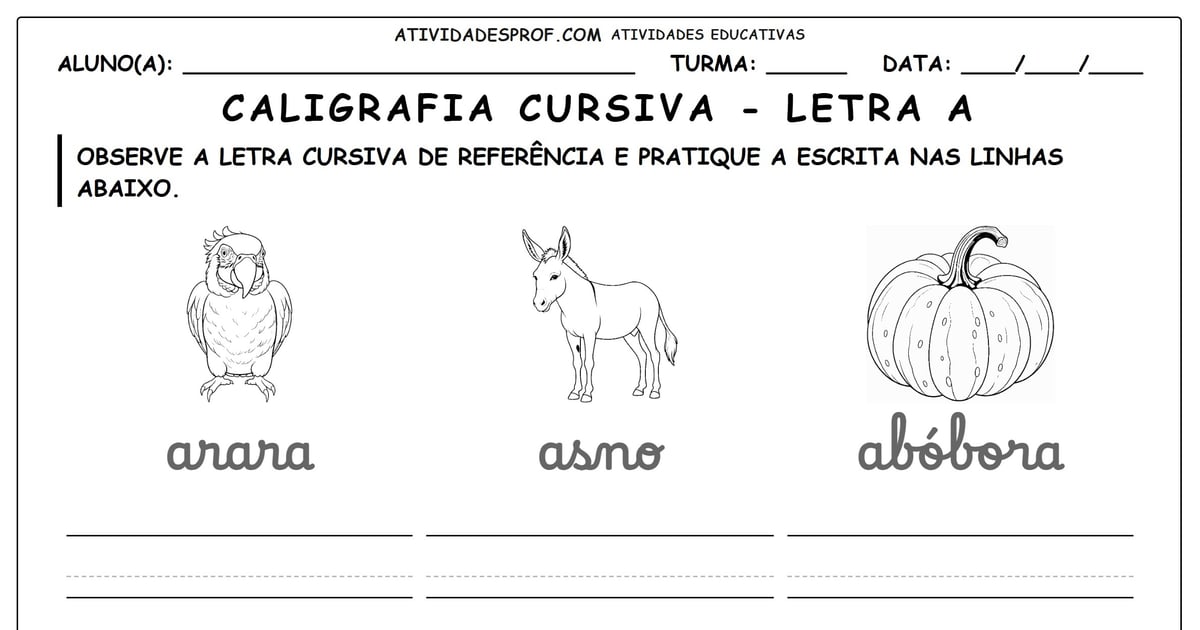 Caligrafia cursiva - letra a