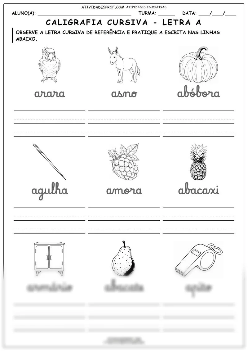 Caligrafia cursiva - letra a