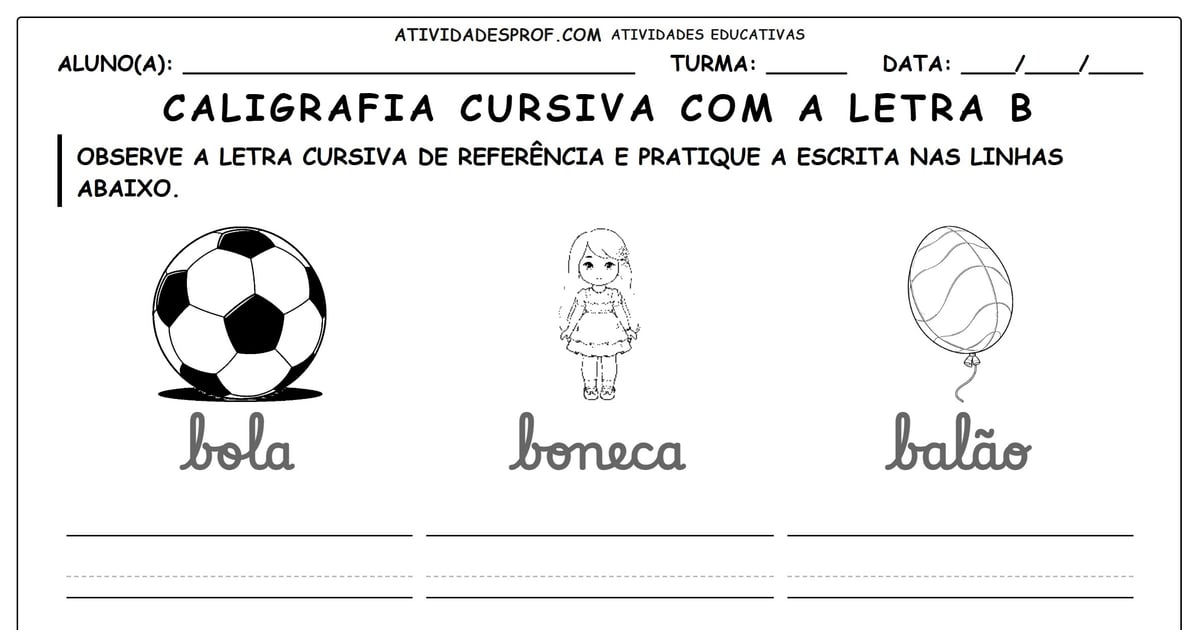 Caligrafia cursiva com a letra B