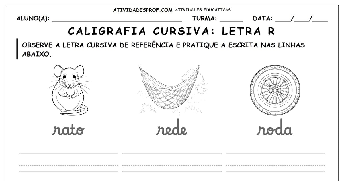 Caligrafia cursiva: Letra R
