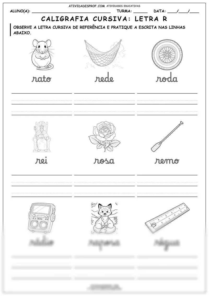 Caligrafia cursiva: Letra R