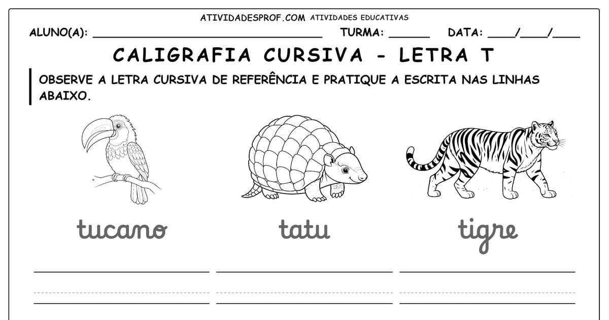 Caligrafia cursiva - letra T