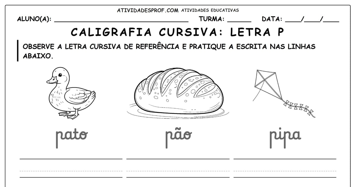 Caligrafia cursiva: Letra P