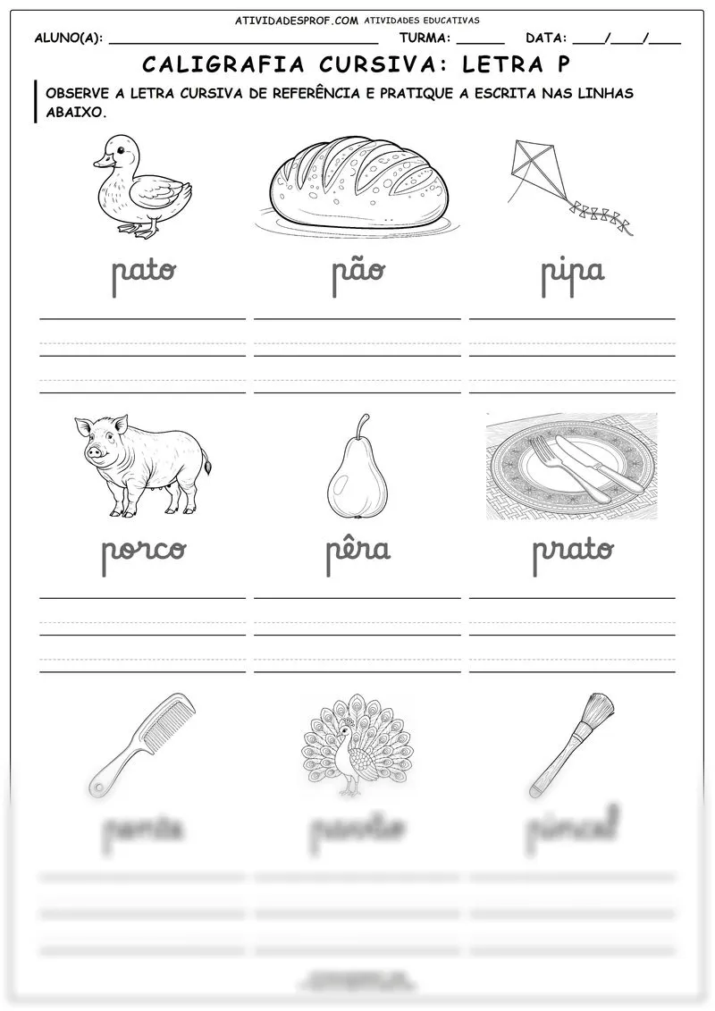 Caligrafia cursiva: Letra P