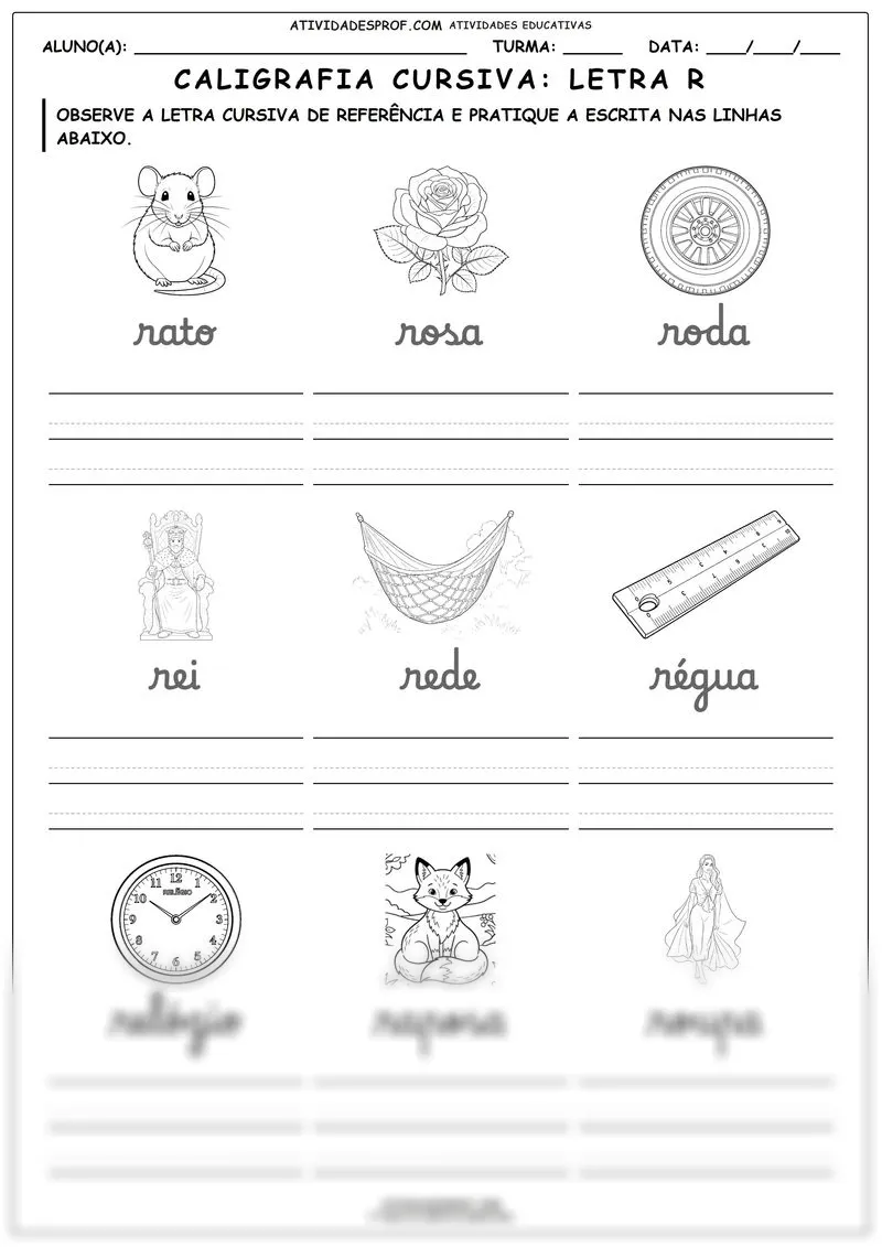 Caligrafia cursiva: Letra R