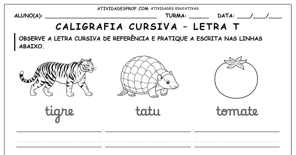 Caligrafia cursiva – letra T