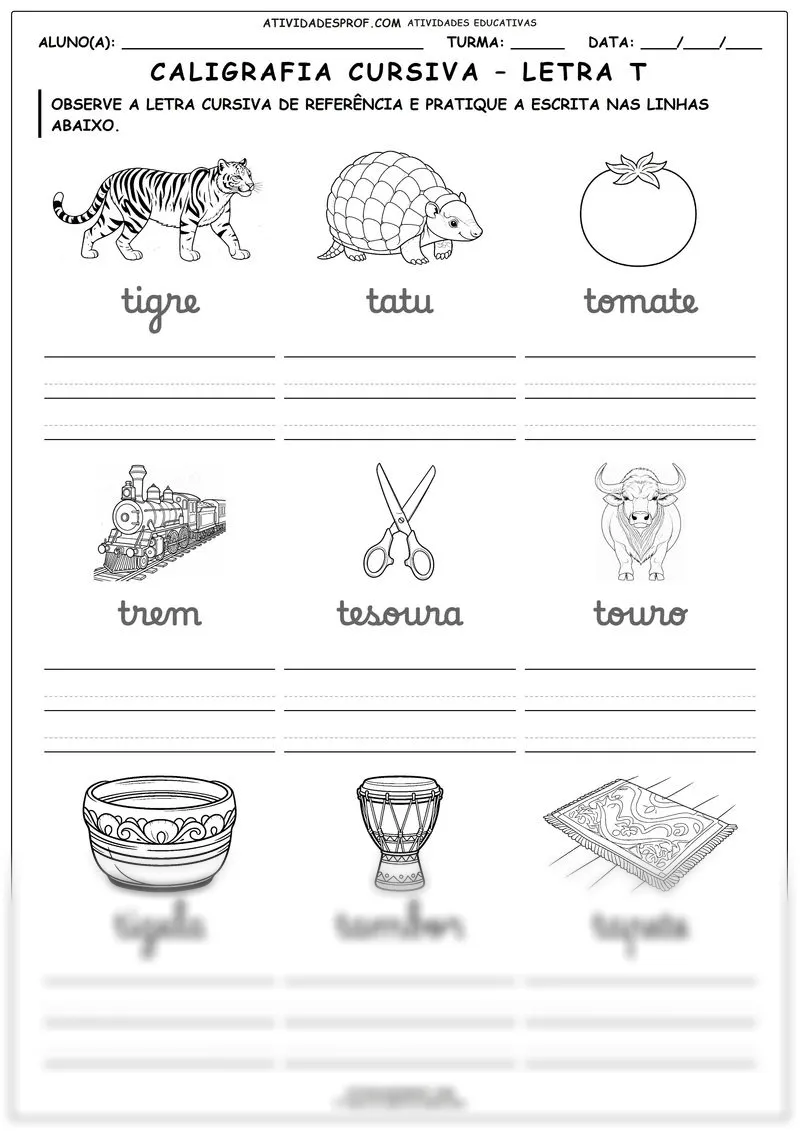 Caligrafia cursiva – letra T