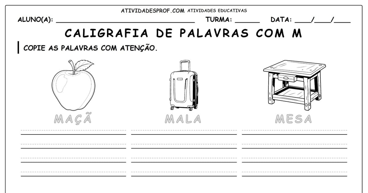 Caligrafia de palavras com M