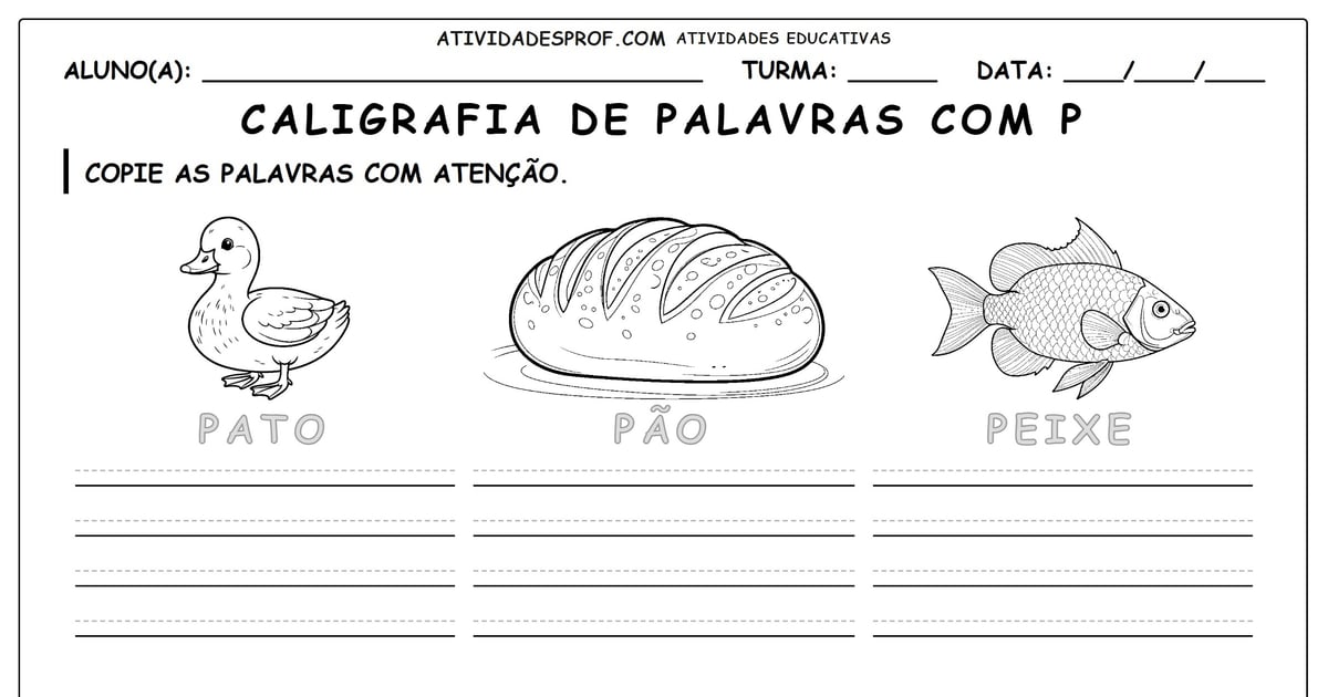 Caligrafia de palavras com P