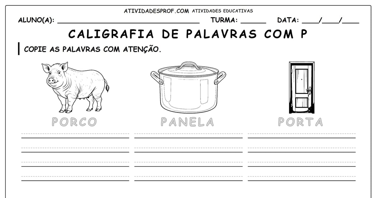 Caligrafia de palavras com P