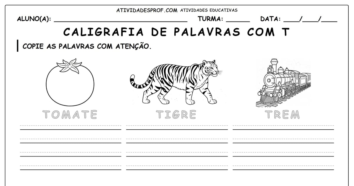 Caligrafia de palavras com T