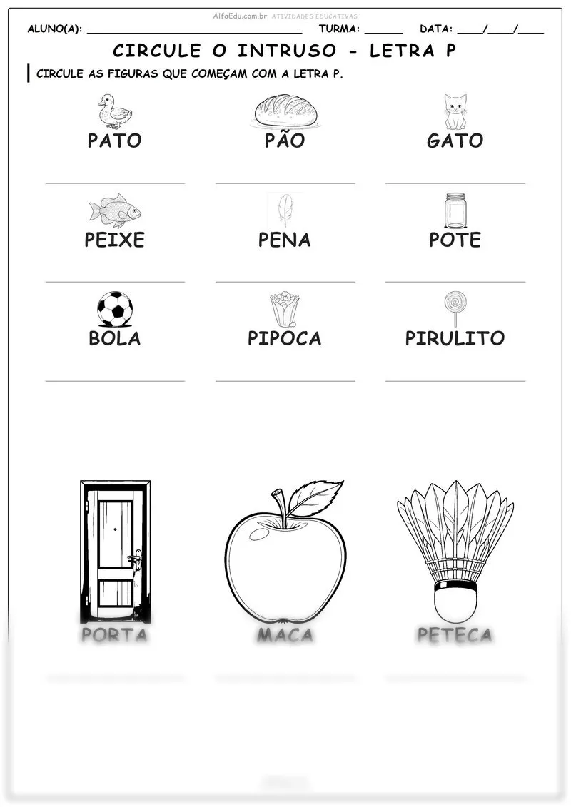 Circule o intruso - letra P