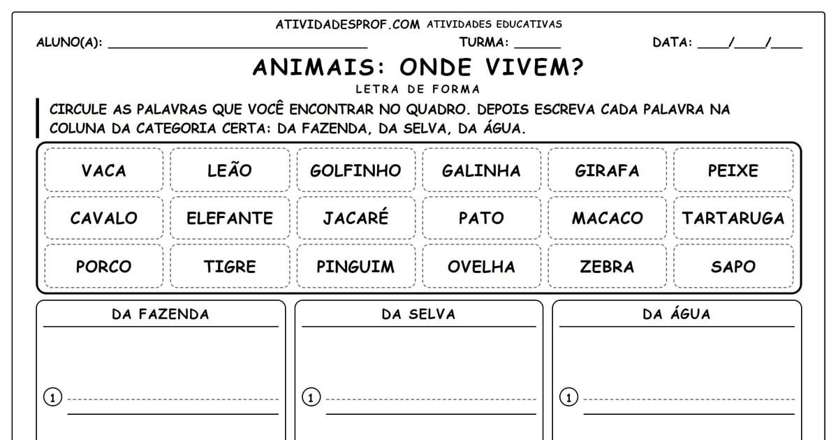 Animais: Onde vivem?