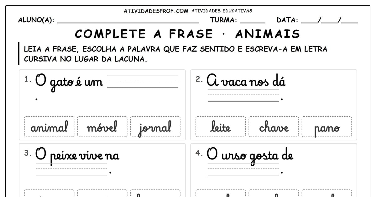 Complete a frase · animais