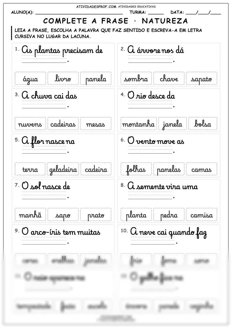 Complete a frase · natureza