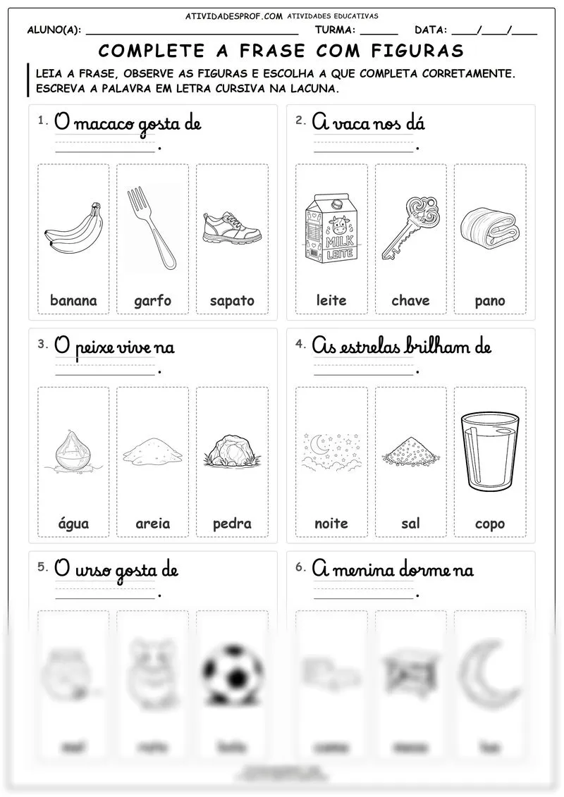 Complete a frase com figuras