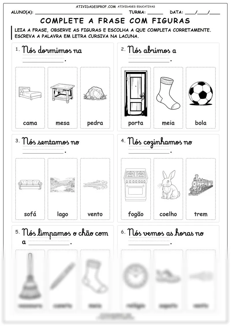 Complete a frase com figuras