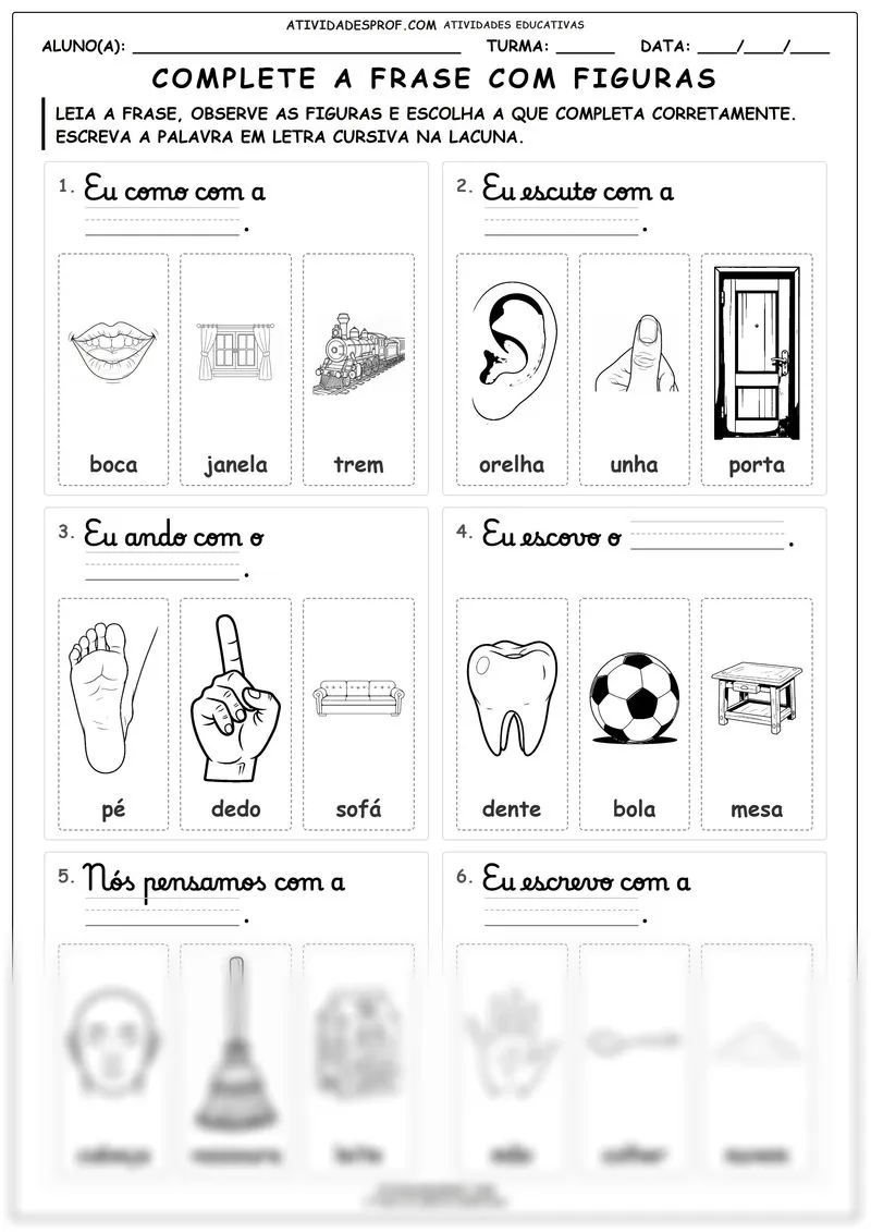 Complete a frase com figuras