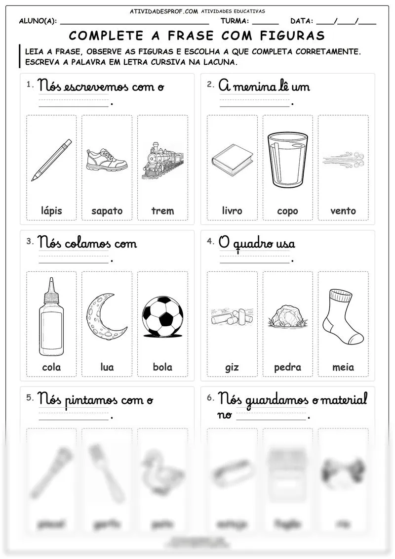 Complete a frase com figuras