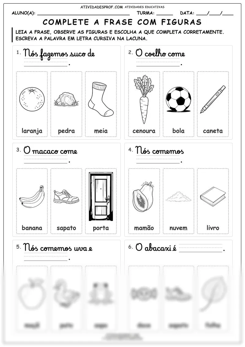 Complete a frase com figuras