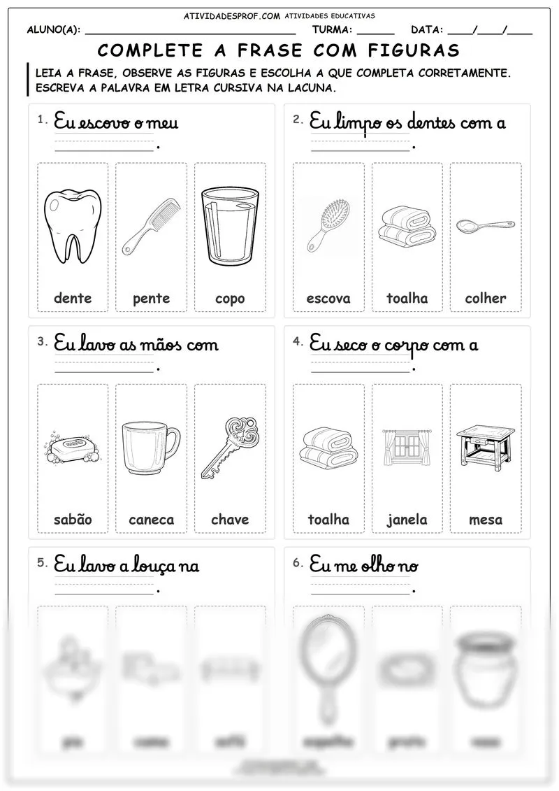 Complete a frase com figuras