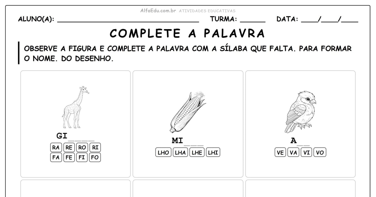 Complete a palavra